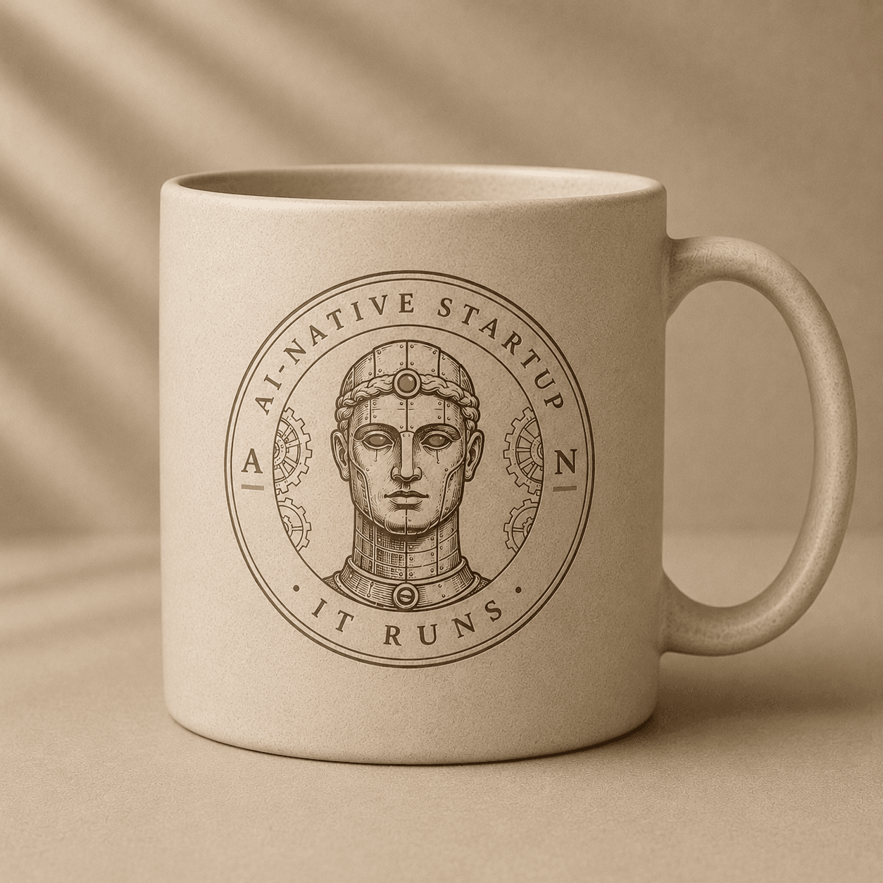 AI-NATIVE STARTUP Ceramic Mug — oat, view 1